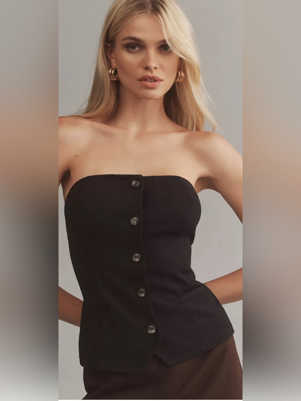 By Anthropologie Tailored Button-Front Tube Top | Medium